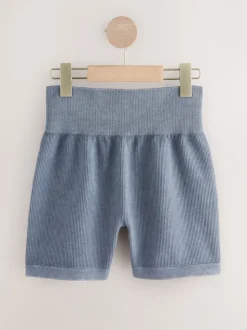 Indigoblauw - Geribbelde fietsshort met hoge taille