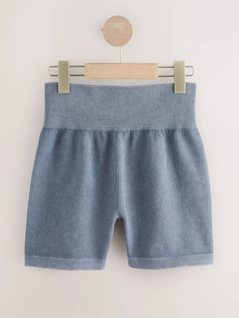 Indigoblauw - Geribbelde fietsshort met hoge taille