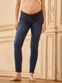 Indigoblauw - Seraphine Premium Organische Zwangerschaps Skinny Jeans Onder de Buik