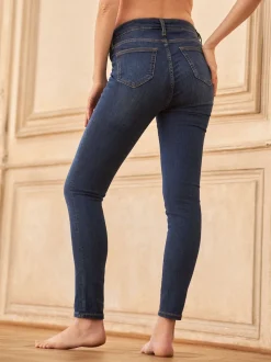 Indigoblauw - Seraphine Premium Organische Zwangerschaps Skinny Jeans Onder de Buik