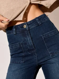 Inktblauw - Friends Like These jeans met zakken, hoge taille en uitlopende pijpen