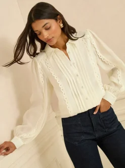 Ivoor - Love & Roses Long Sleeve Button Through Lace Trim Shirt