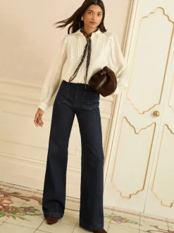 Ivoor - Love & Roses Long Sleeve Button Through Lace Trim Shirt