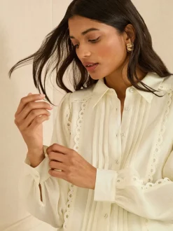 Ivoor - Love & Roses Long Sleeve Button Through Lace Trim Shirt