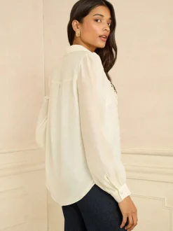 Ivoor - Love & Roses Long Sleeve Button Through Lace Trim Shirt