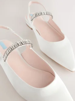 Ivoor - Mary Jane bruidsschoenen met hielbandje en puntige neus voor bruiloft