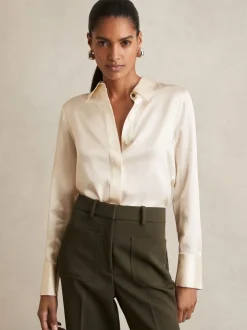 Ivoor - Reiss Ameira Silk-Satin Concealed-Placket Shirt