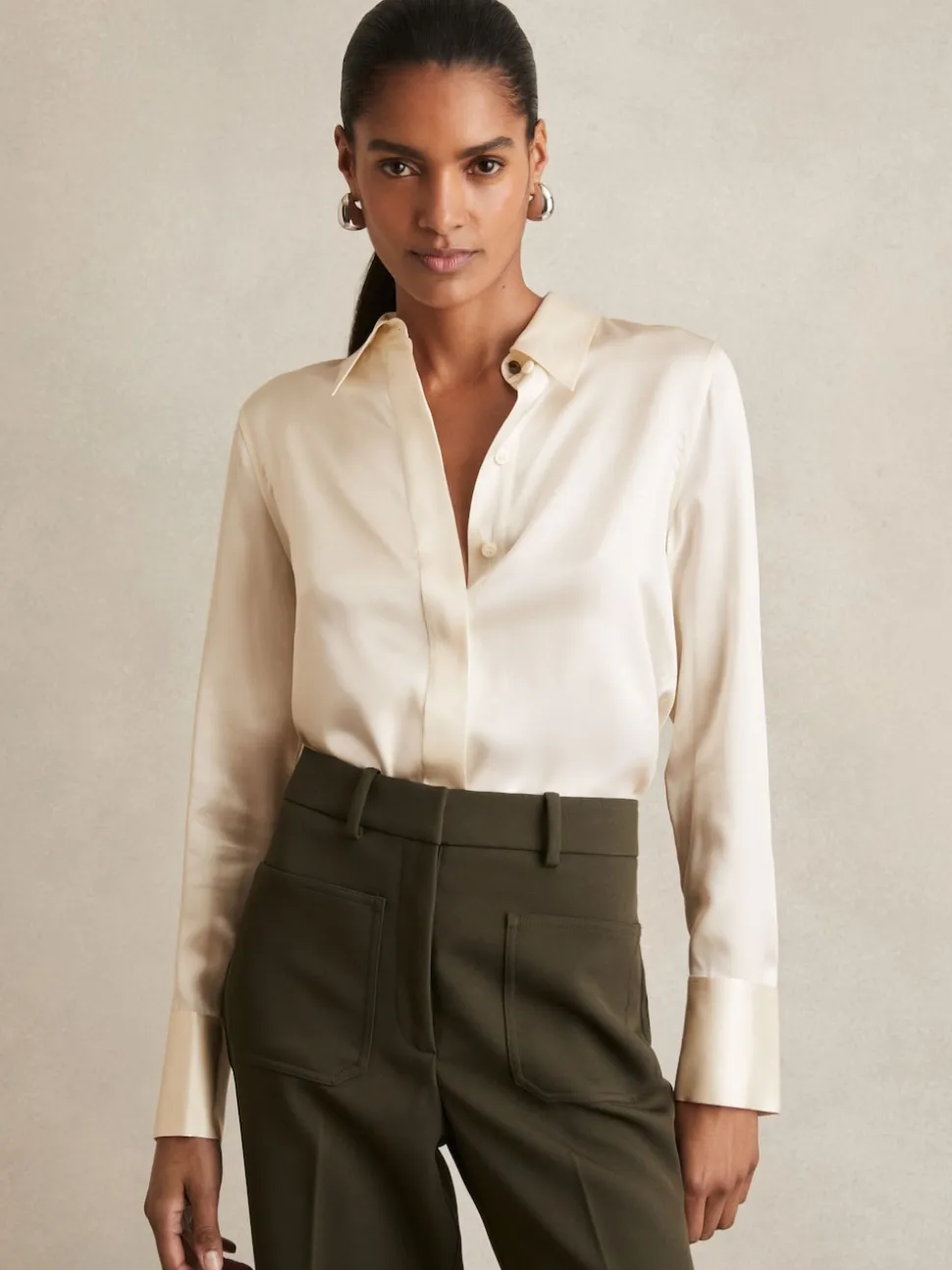 Ivoor - Reiss Ameira Silk-Satin Concealed-Placket Shirt