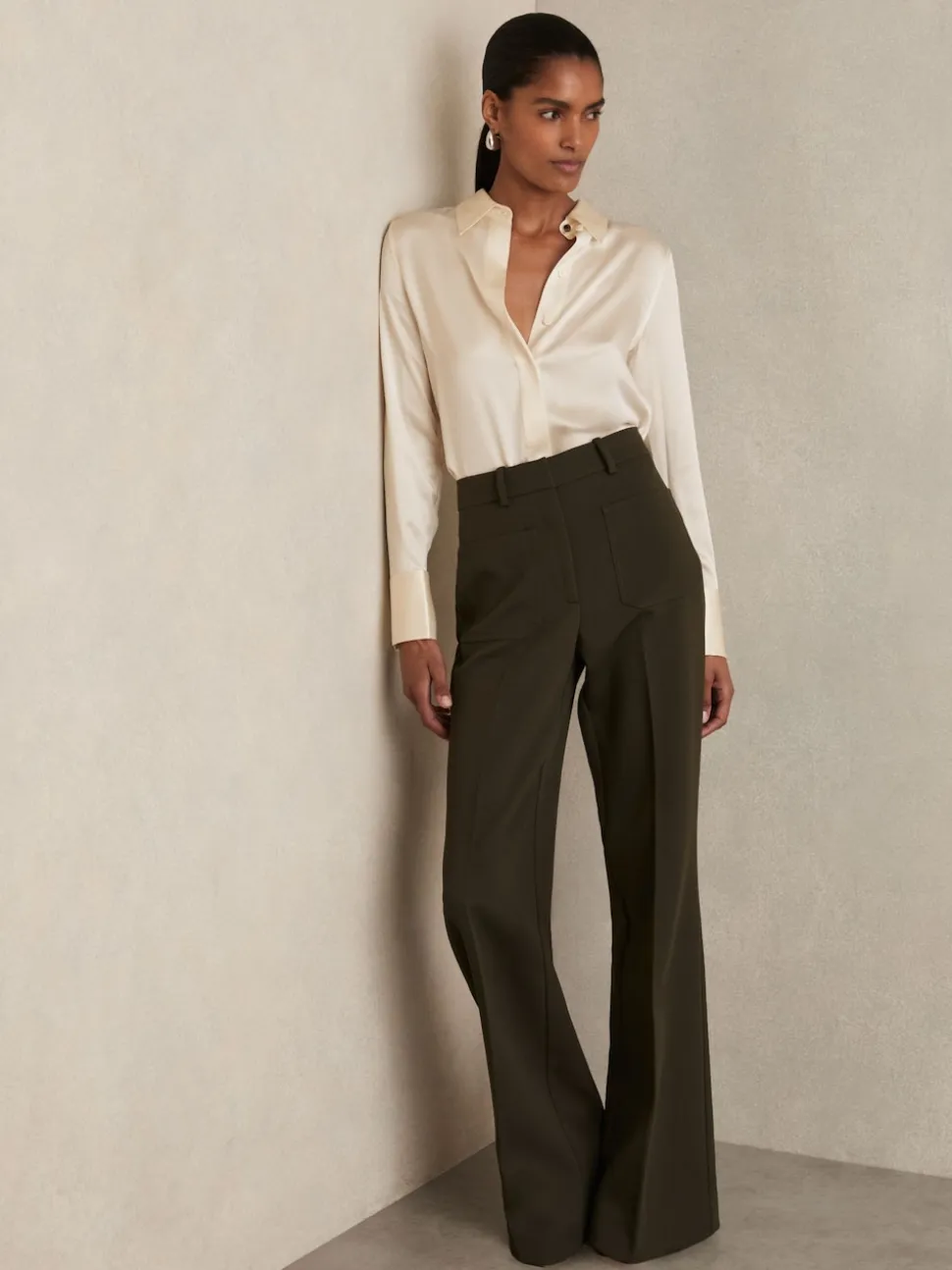Ivoor - Reiss Ameira Silk-Satin Concealed-Placket Shirt