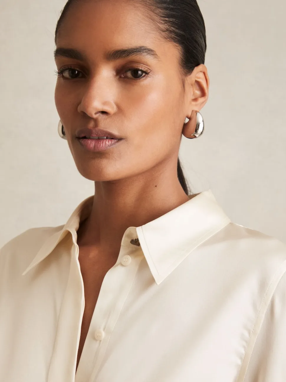 Ivoor - Reiss Ameira Silk-Satin Concealed-Placket Shirt