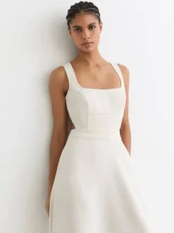 Ivoor - Reiss Dina Waisted Cut-Out Twill Midi Dress