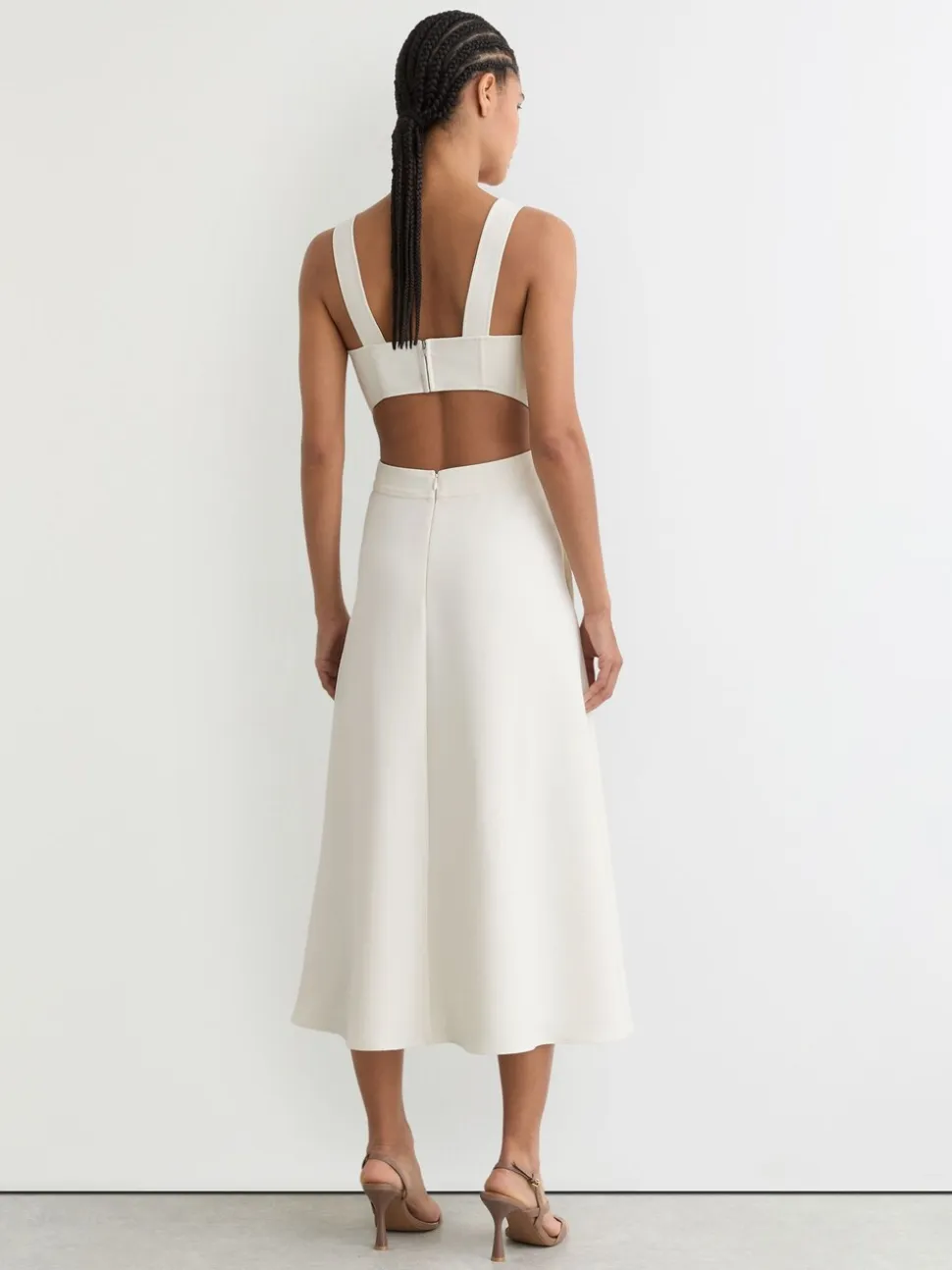 Ivoor - Reiss Dina Waisted Cut-Out Twill Midi Dress