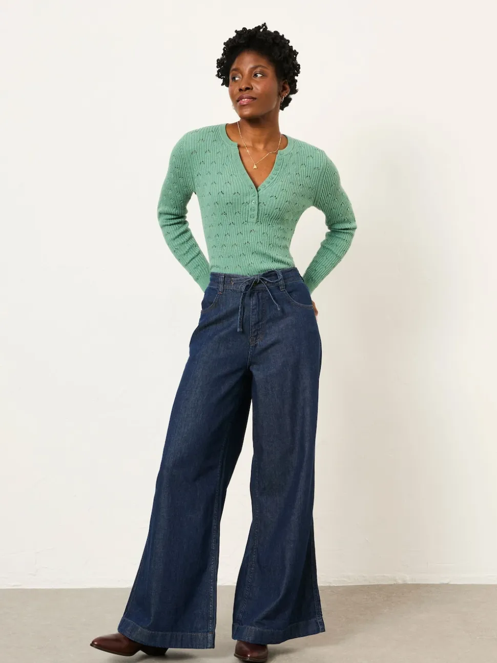 Jadegroen - FatFace Knitted Button Front Henley