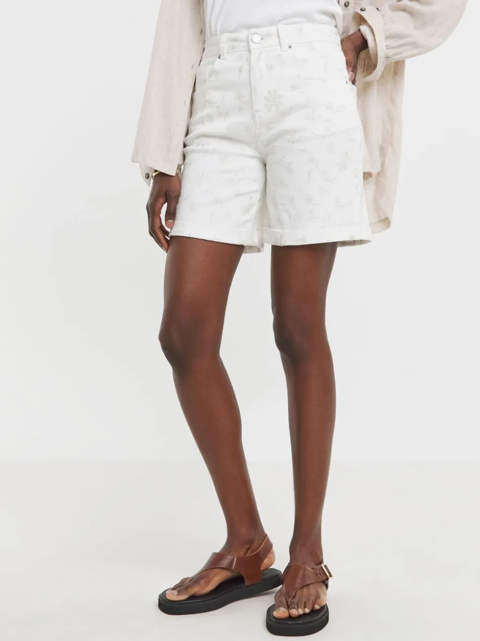 JD Williams Floral Embroidered Denim Shorts