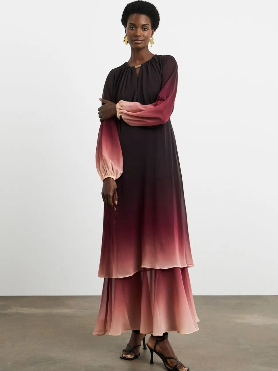 Joanna Hope Pink Ombre Tiered Maxi Dress