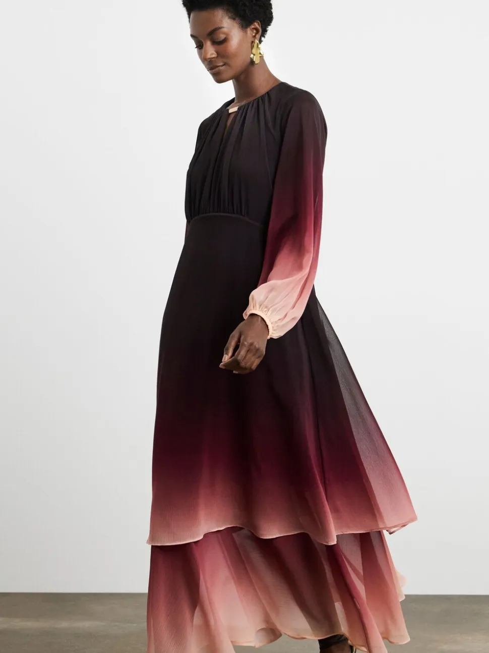 Joanna Hope Pink Ombre Tiered Maxi Dress
