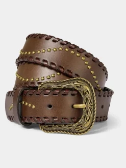 Joe Browns Patterned Leather Belt With Gold Buckle & Studs Earrings