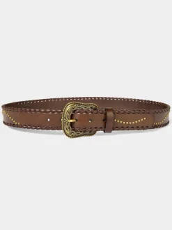 Joe Browns Patterned Leather Belt With Gold Buckle & Studs Earrings
