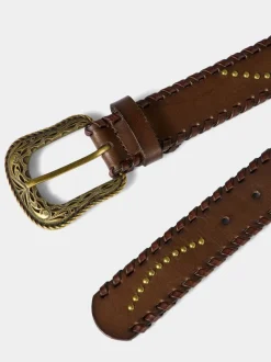Joe Browns Patterned Leather Belt With Gold Buckle & Studs Earrings