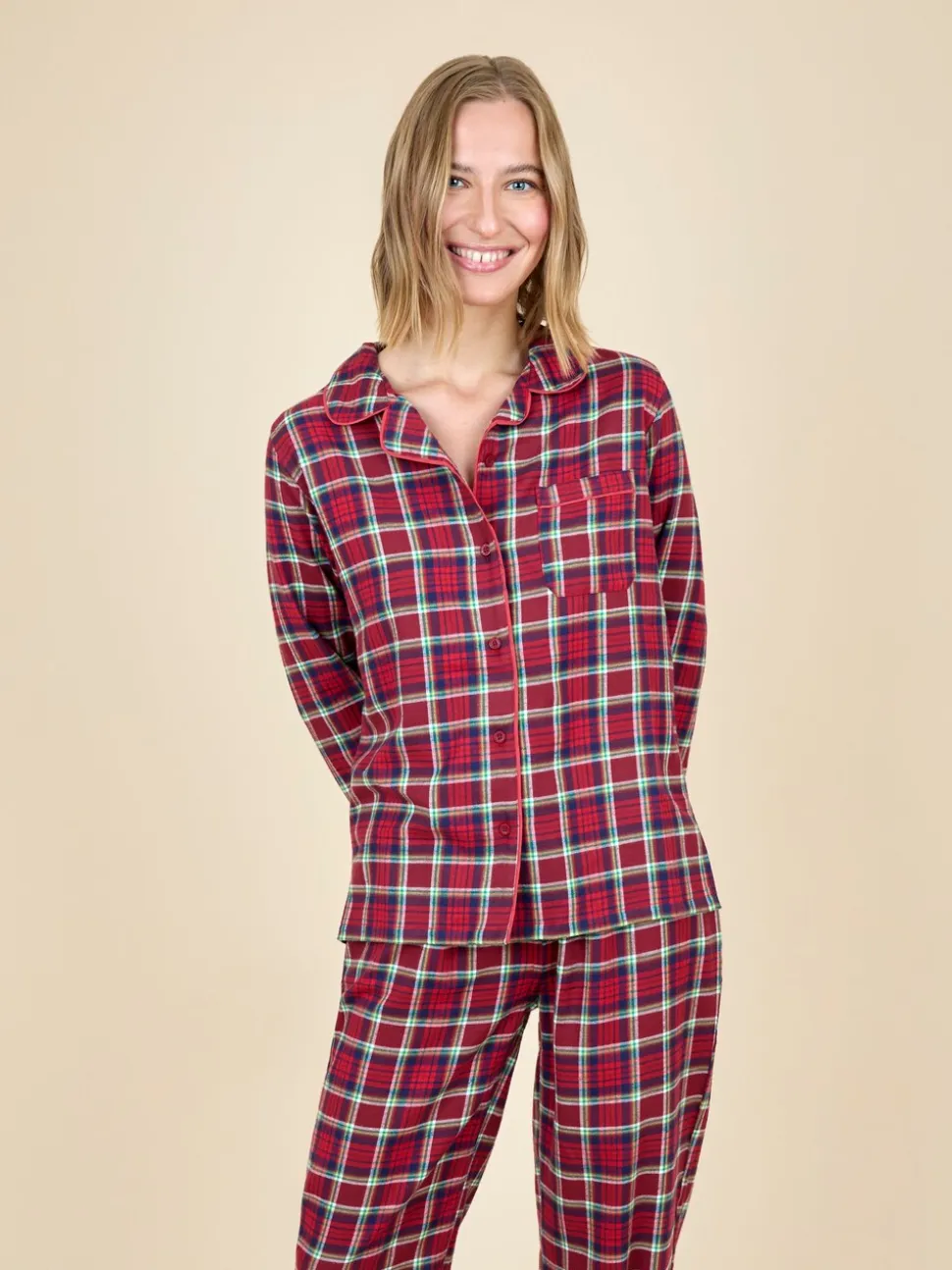 JoJo Maman Bébé klassieke kerstpyjamaset met ruit voor dames