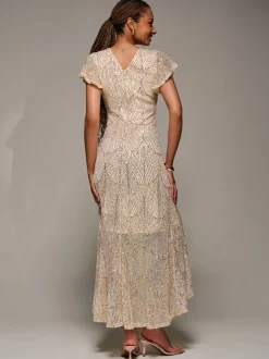 Jolie Moi Frill Short Sleeve Sequin Maxi Dress