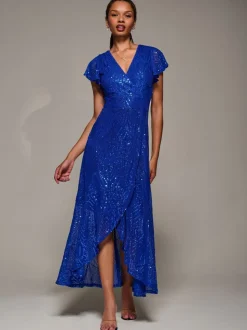 Jolie Moi Frill Short Sleeve Sequin Maxi Dress