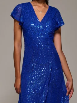 Jolie Moi Frill Short Sleeve Sequin Maxi Dress