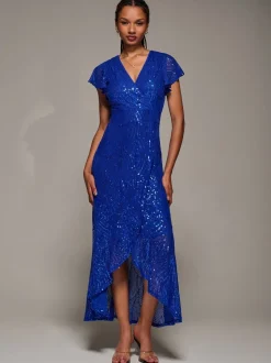Jolie Moi Frill Short Sleeve Sequin Maxi Dress