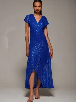 Jolie Moi Frill Short Sleeve Sequin Maxi Dress