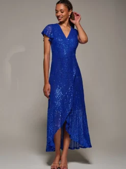 Jolie Moi Frill Short Sleeve Sequin Maxi Dress