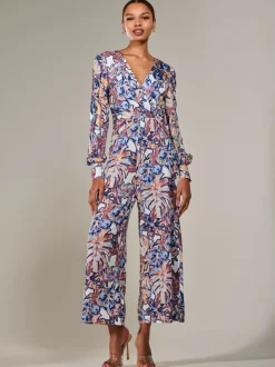 Jolie Moi Jersey Wrap Front Long Sleeve Jumpsuit