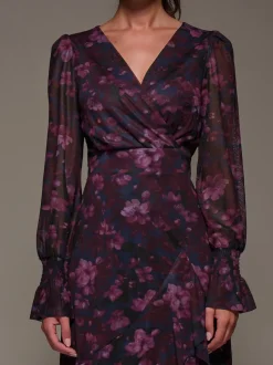 Jolie Moi Long Sleeve Ruffle Hem Mesh Maxi Dress
