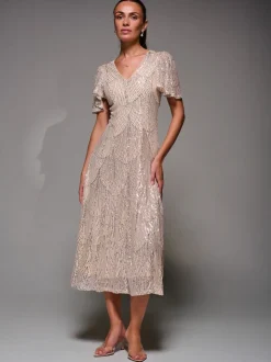 Jolie Moi Sequin Angel Sleeve Fit & Flare Midaxi Dress