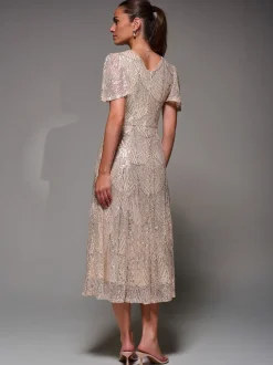Jolie Moi Sequin Angel Sleeve Fit & Flare Midaxi Dress