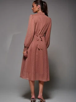 Jolie Moi Textured Chiffon Ruffle Shirt Dress