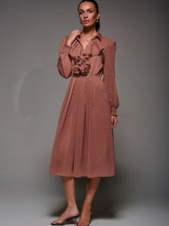 Jolie Moi Textured Chiffon Ruffle Shirt Dress