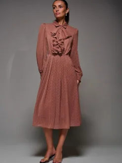 Jolie Moi Textured Chiffon Ruffle Shirt Dress