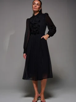 Jolie Moi Textured Chiffon Ruffle Shirt Dress