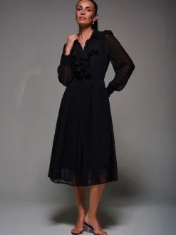 Jolie Moi Textured Chiffon Ruffle Shirt Dress