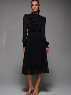 Jolie Moi Textured Chiffon Ruffle Shirt Dress