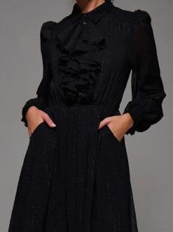 Jolie Moi Textured Chiffon Ruffle Shirt Dress