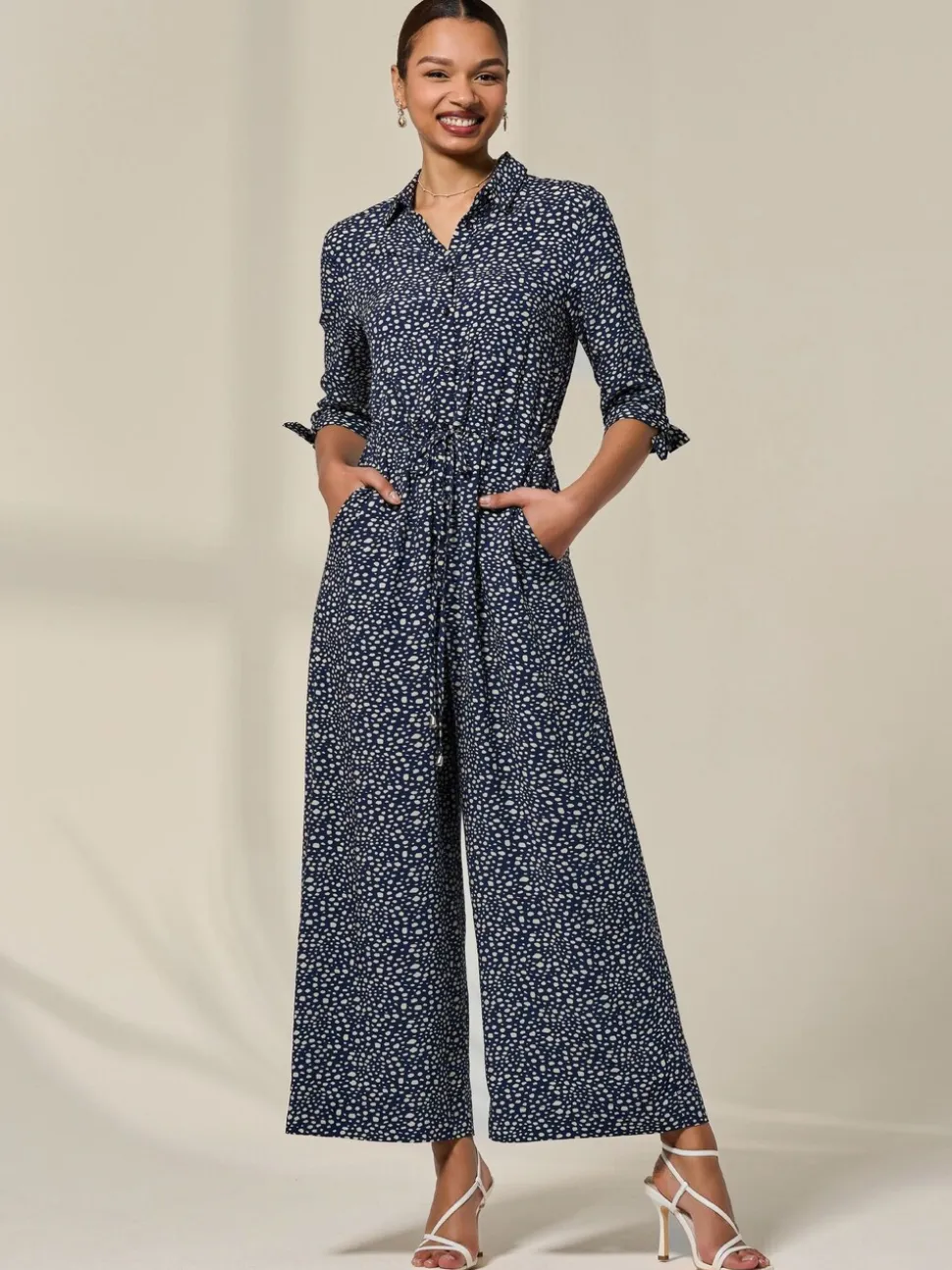 Jolie Moi Tie Half Sleeve Wide Leg Jumpsuit