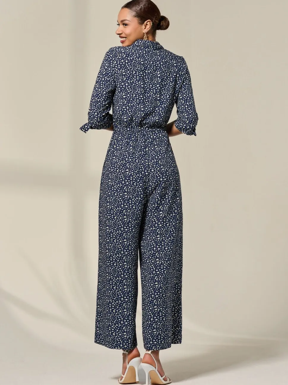 Jolie Moi Tie Half Sleeve Wide Leg Jumpsuit