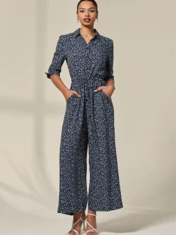 Jolie Moi Tie Half Sleeve Wide Leg Jumpsuit