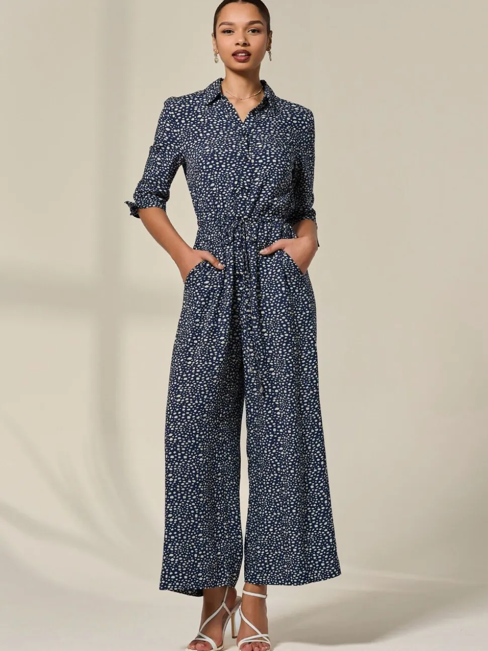 Jolie Moi Tie Half Sleeve Wide Leg Jumpsuit