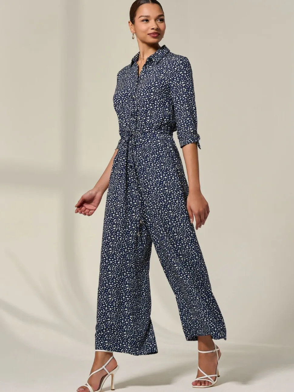 Jolie Moi Tie Half Sleeve Wide Leg Jumpsuit