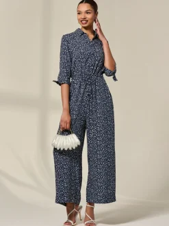 Jolie Moi Tie Half Sleeve Wide Leg Jumpsuit
