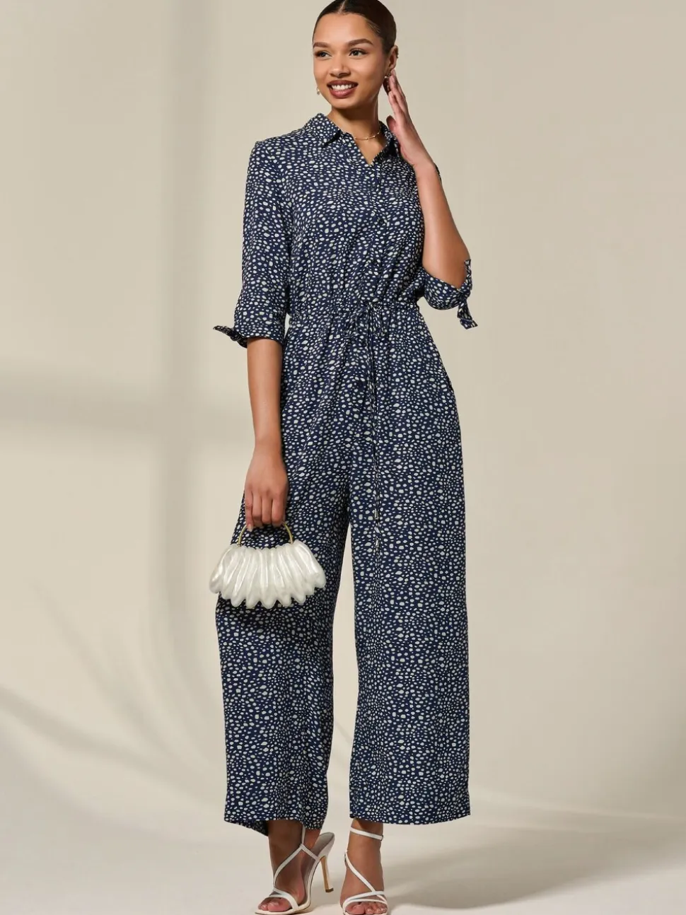 Jolie Moi Tie Half Sleeve Wide Leg Jumpsuit