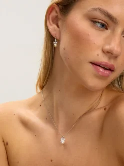 Jon Richard Rhodium Plated Crystal Bow and Pearl Drop Set Gift Box