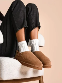 Just Sheepskin Ladies Quinn Sheepskin Sling Back Brown Mule Slippers